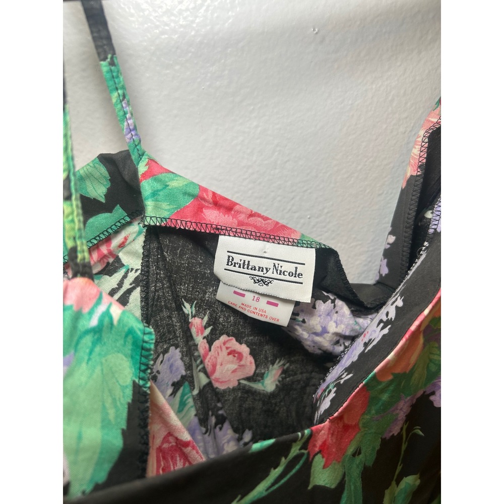 Vintage Brittany Nicole Floral Off Shoulder Midi Dress Black Pink Rose Plus 18 - Picture 2 of 3